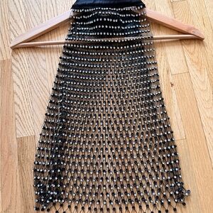 Chic Black Beaded Asymmetrical Women's Top